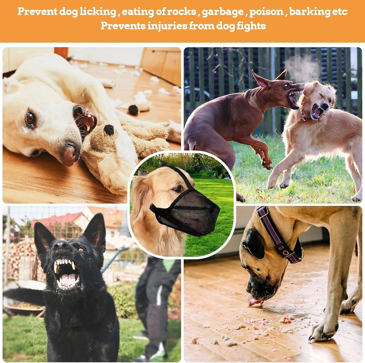 Dog Muzzle, Soft Mesh Covered Muzzles  Poisoned Bait Protection With Adjustable Straps, Prevent Biting Chewing And Licking