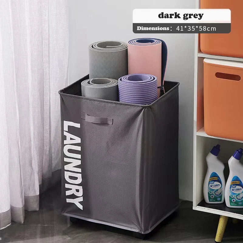 Laundry Basket with Wheels Large Capacity Yoga Mat Storage Basket Multifunctional Foldable Waterproof Dirty Clothes Storage Bag