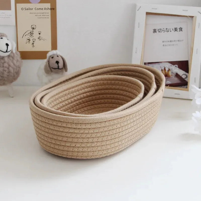 Nordic Cotton Rope Woven Storage Baskets Organize Boxs Desktop Sundries Organize Basket Sundries Key Cosmetics Storage Box