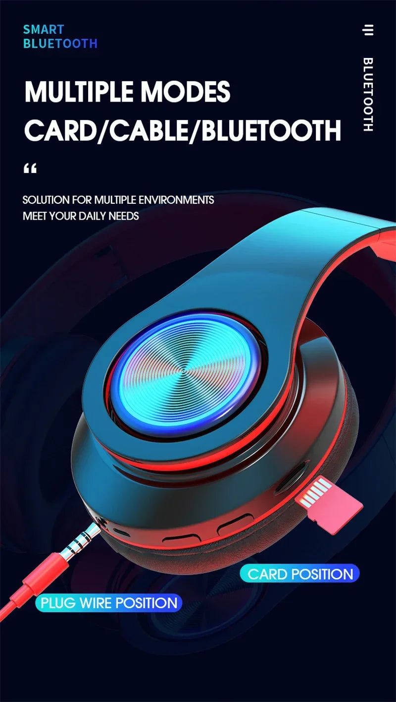 Foldable Bluetooth Headsets  Wireless Headphones With Mic Stereo Earphone Support TF Card FM For Xiaomi Iphone Sumsamg Phone