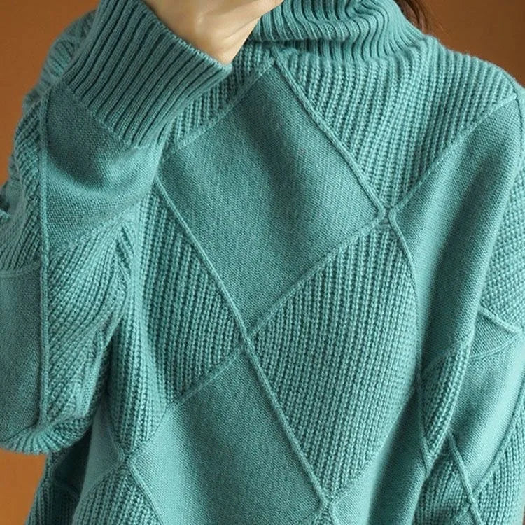 Autumn and Winter New Women's Pullover Sweater Thickened Warmth Fashion Knitted Wool Sweater High Collar DF4845