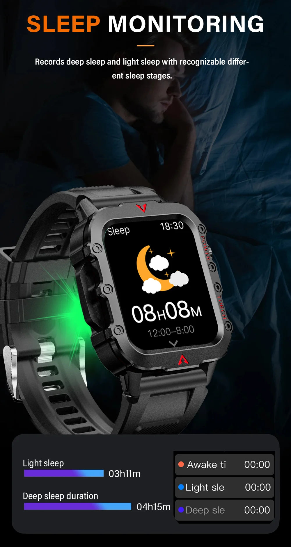 LAXASFIT 2026 New Men's Smart Watch Outdoor Sports Watch 1.85 Inch Voice Assistant Bluetooth Call LED Flashlight Smartwatch