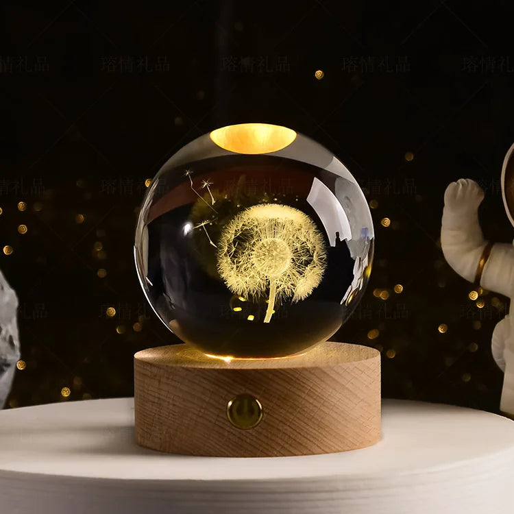 6cm 3D Crystal Ball Crystal Planet Night Light Laser Engraved Solar System Globe Astronomy Birthday Gift Home Desktop Decoration