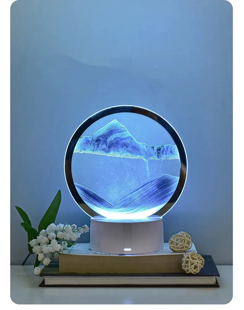 3D Flowing Sand Painting Night Light Atmosphere Light Landscape Hourglass Decompression Flowing Sand Ornament Desk Lamp Gift
