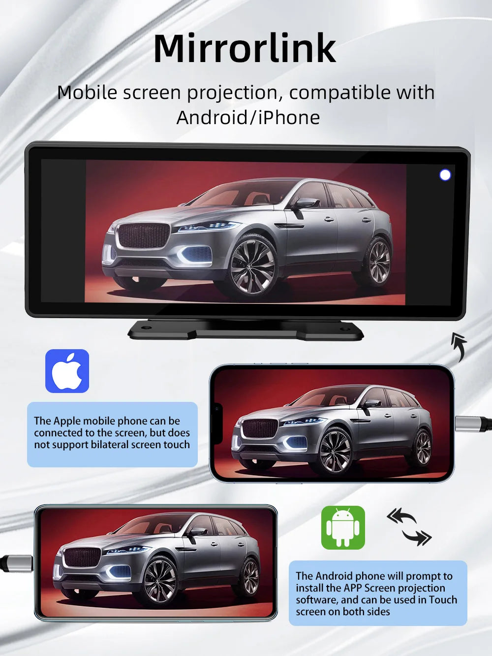 BQCC 10.26 Inch Portable MP5 Multimedia Video Player Android Auto Wireless Carplay Screen HD Rear Reversing Camera Car Radio