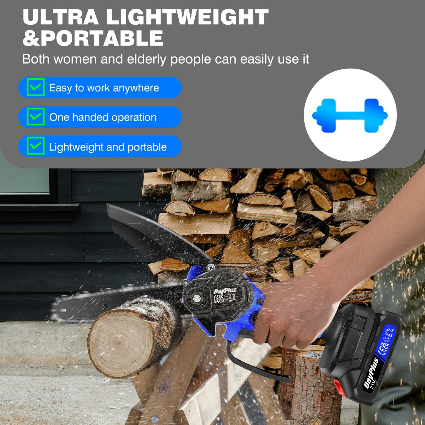 21V 6 Inch Mini Cordless Chainsaw Electric One-Hand Saw Wood Cutter for Wood Cutting Tree Trimming (1 Battery and Charger)