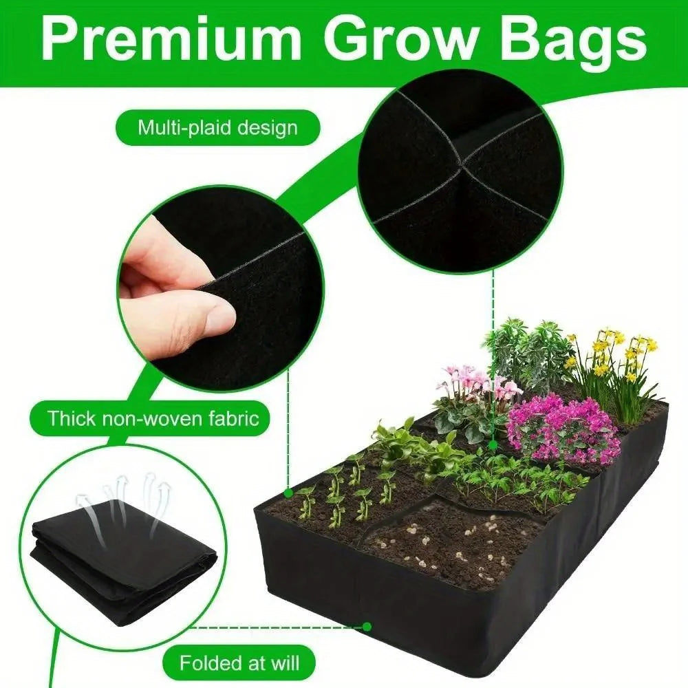 Felt Fabric Raised Garden Bed, 8-Grid Portable Rectangle Grow Bag, Reusable Vegetable Planter Box for Indoor & Outdoor Gardening