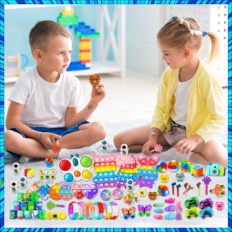 120/206Pcs Kids Birthday Pinata Toys Snap Bracelets Push Bubble Fidget Toys Carnival Prize Pinata Filler Bulk Toys Kids Gifts