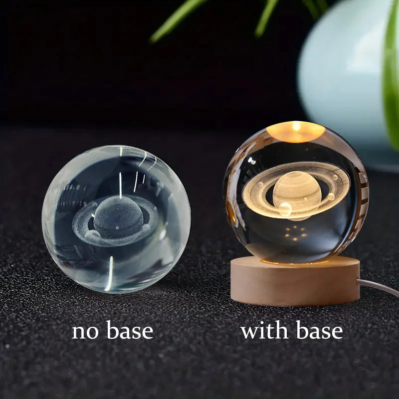 6cm 3D Crystal Ball Crystal Planet Night Light Laser Engraved Solar System Globe Astronomy Birthday Gift Home Desktop Decoration