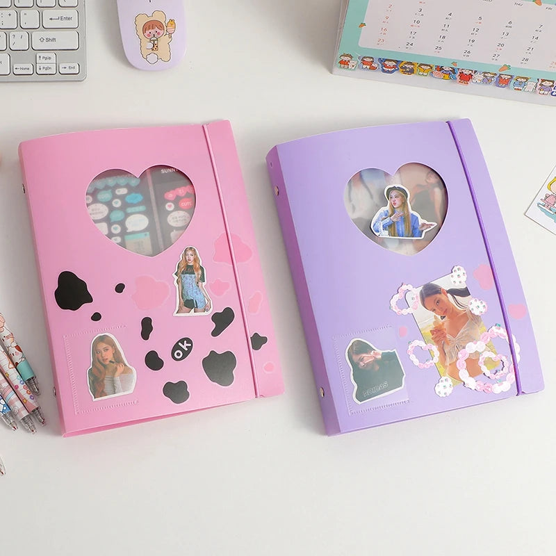A5 Kpop Photocard Holder Binding Photo Cards Holder in Polaroid Album Book 3 Inches Heart Photo Card School Stationery Binder