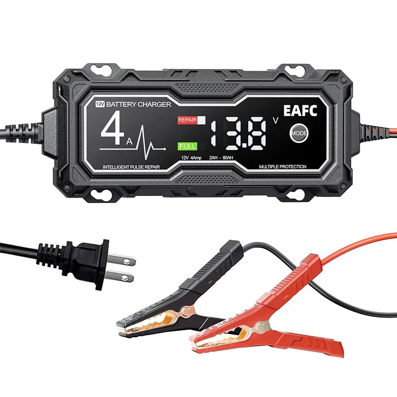 12V 4A Smart Car Battery Charger for Car Automatic Float Charger Motorcycle Lawn Mower Tractor Lead-acid AGM GEL Toy Battery