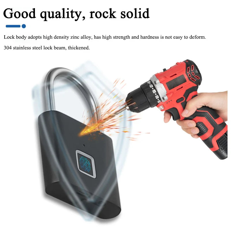 Keyless USB Charging Fingerprint Lock Smart Padlock Waterproof Door Lock 0.2sec Unlock Portable Anti-theft Padlock Zinc for Home