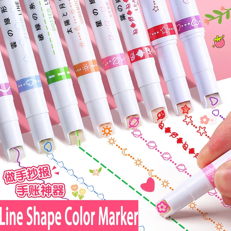 24/3 PCS Kawaii Flowers Line Shaped Highlighter Pens Roller Tip Curve Liner Marker for Writing Journaling Drawing Stationery