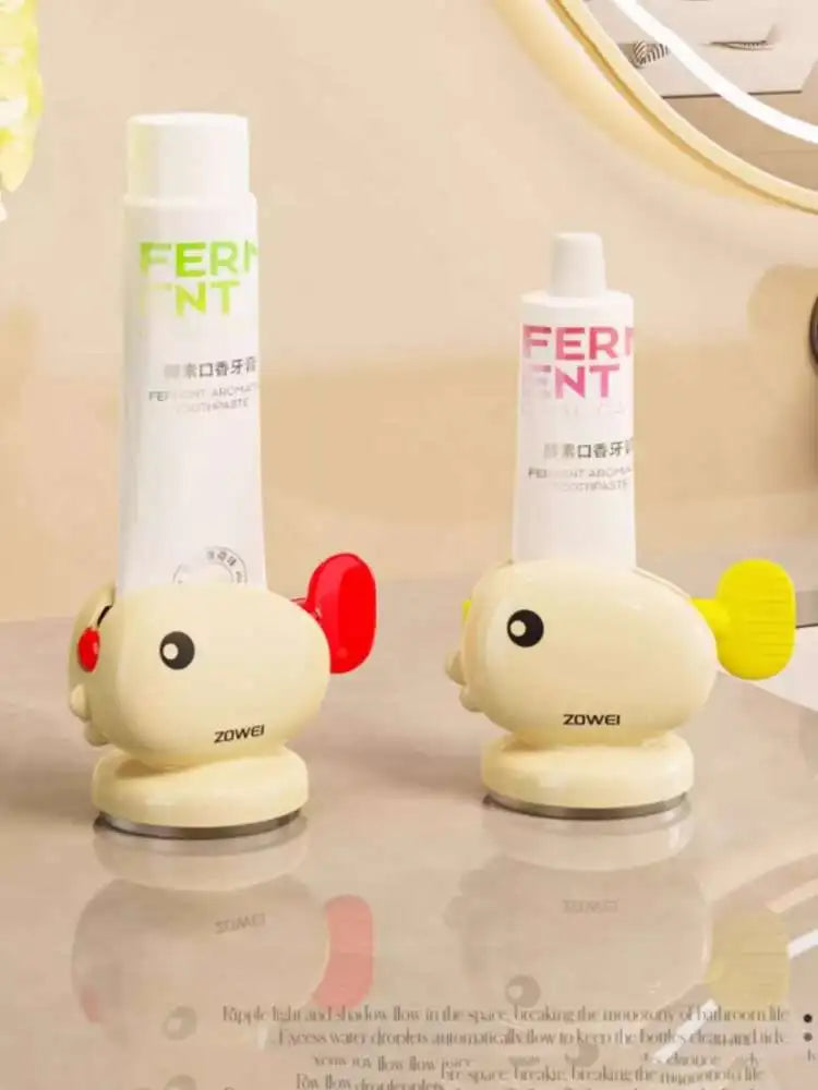 Cute Whale Manual Toothpaste Squeezer Storage Rack with Suction Cup Toothpaste Rolling Dispenser Facial Cleanser Squeeze Clip