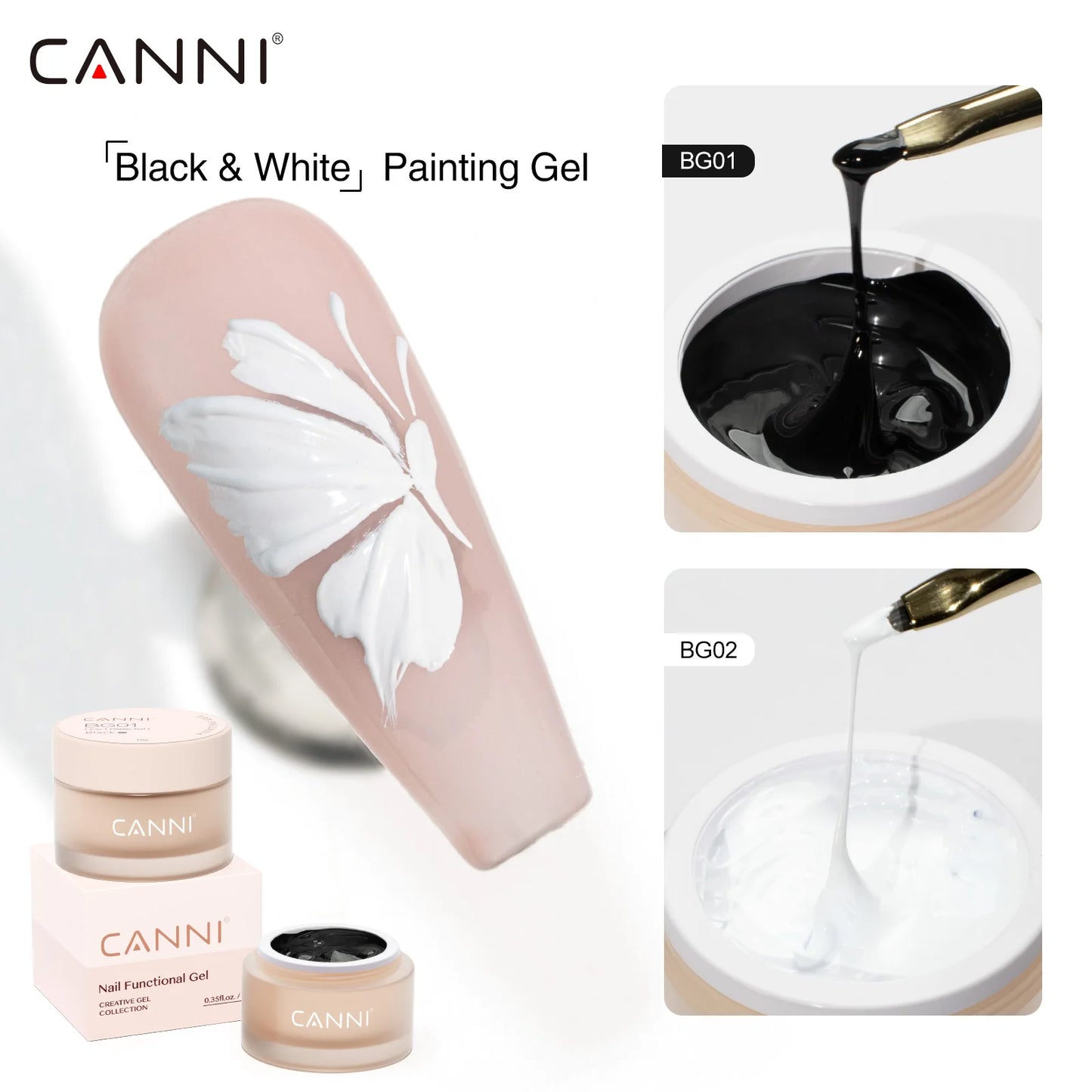 CANNI 10g No-Wipe 5-in-1 Plaster Gel HEMA TPO FREE Nail Art Functional Gel White Black Nail Painting Relief Pattern DIY Manicure