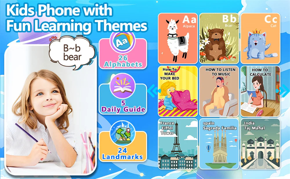 Kids Smart Phone Educational Toys Dual Camera Music Player Baby Phone With 32G Memory Game Learning For Boy Girls Brithday Gifts