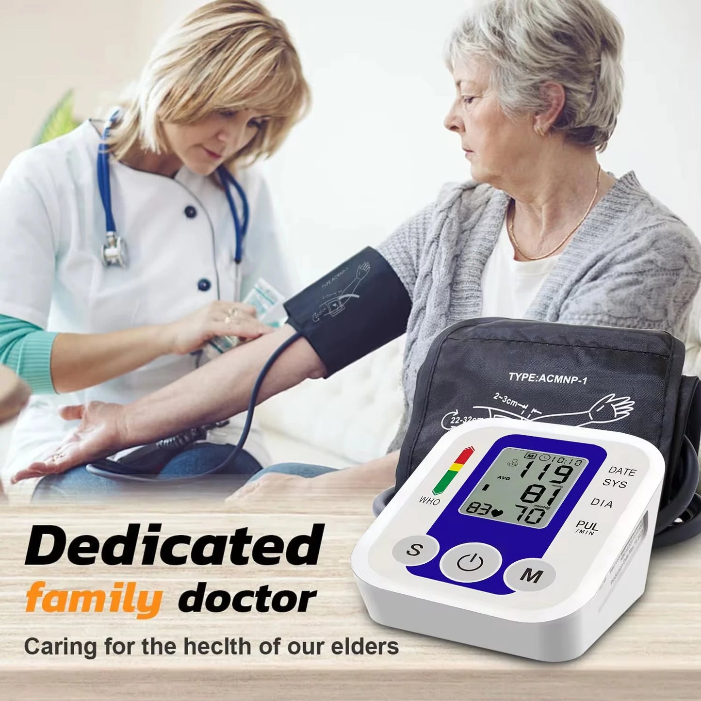 LCD Portable Health Care Pulse Meter BP Monitor Automatic Digital Arm Blood Pressure Monitor Tonometer Meter Sphygmomanometer
