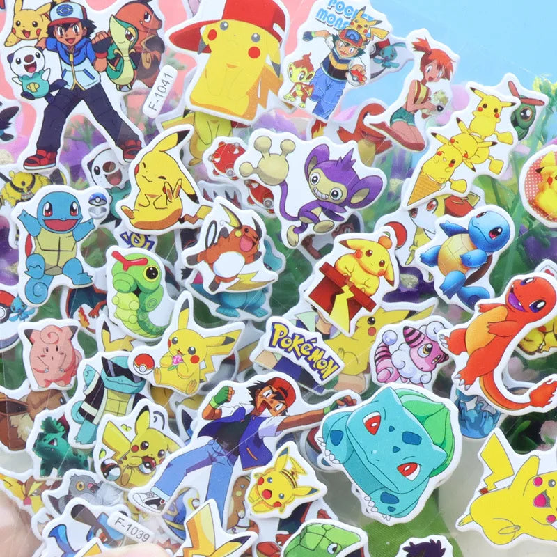12pcs Cartoon Pokemon Pikachu Sticker Kawaii Cute Anime Waterproof Dimensional 3D Stikers Puffy Bulk Book Stickers Toy Gift