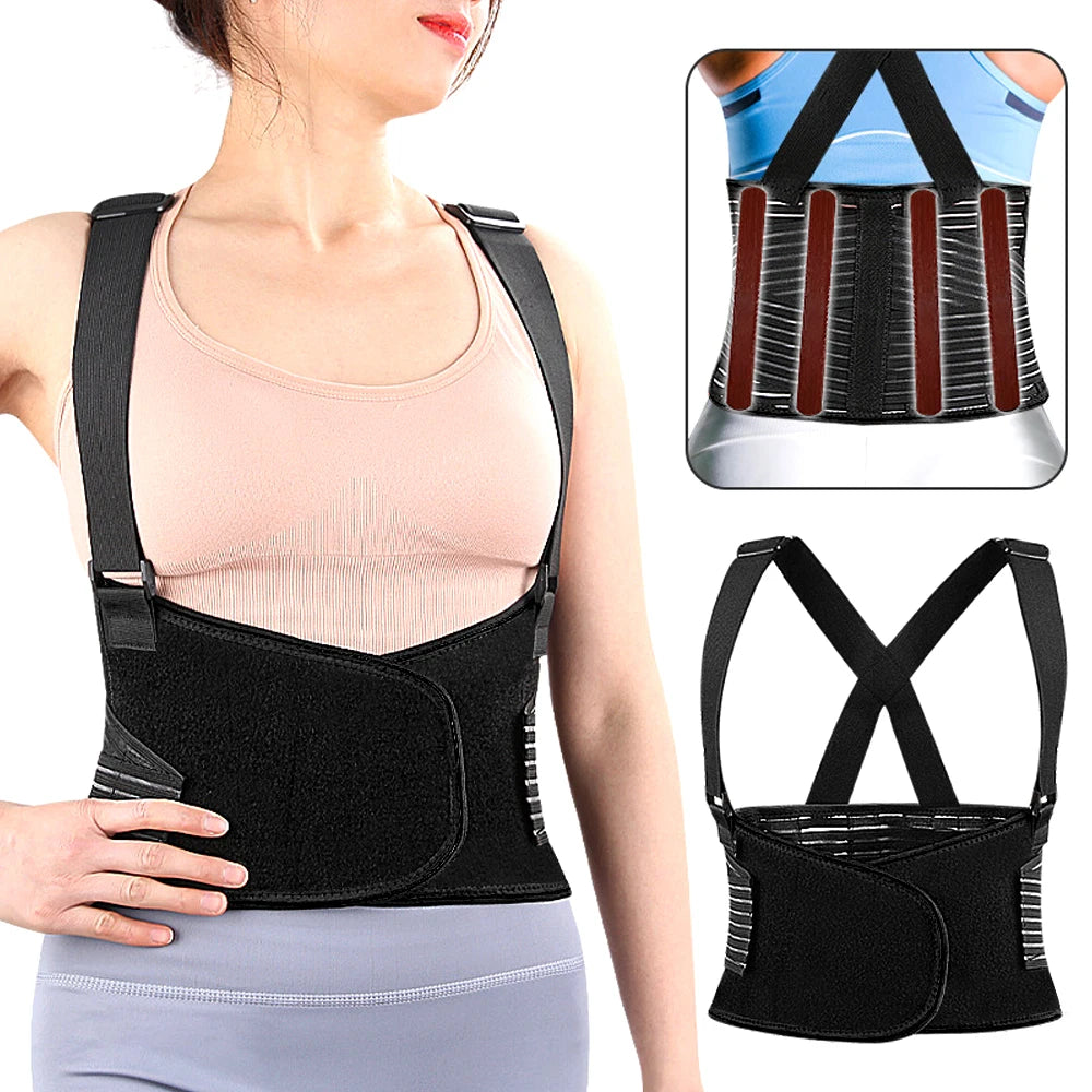 1Pcs Lumbar Back Brace Men and Women - Back Support Belt - Adjustable, Light, Breathable - Shoulder Holsters - Work, Posture