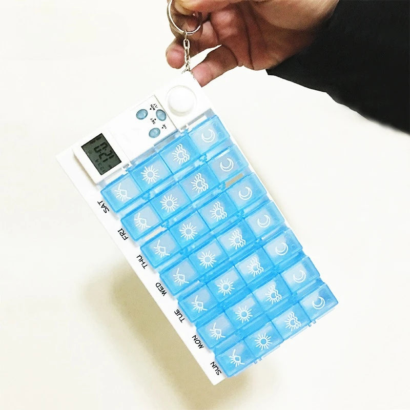 Intelligent Timed Reminder Medicine Box 28 Compartment Weekly Smart Pill Box with Sound Alarm for Elderly Medicine Reminder