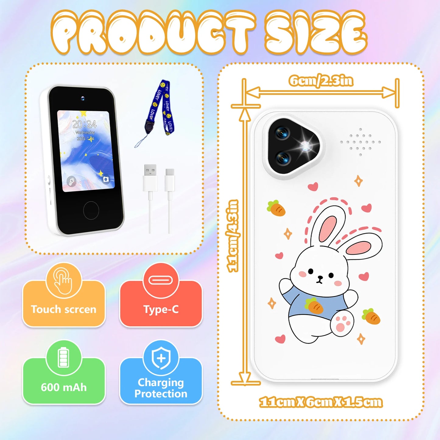 Kids Smart Phone Toy with Dual Camera Educational Games Music Player Safe Mode Best Birthday Gift HD 1080P Kids Camera Toys