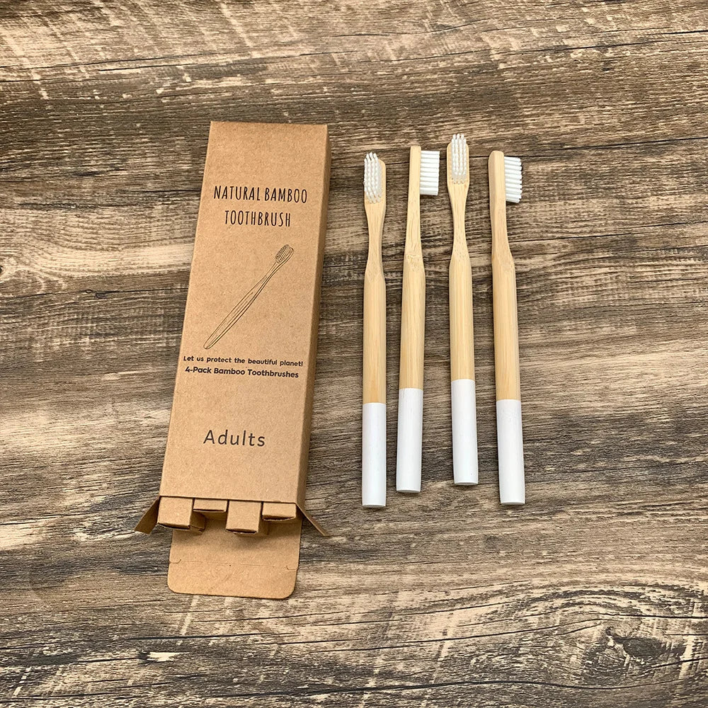 Bamboo Toothbrush,10Pcs Biodegradable Toothbrush with Medium Hard Bristles,Rounded and Comfortable Handle Toothbrush