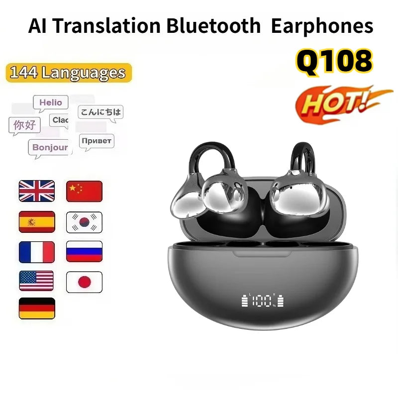 AI Translation Earbuds Pearl Clip Ear Open Bluetooth Earbuds 144 Languages Real-Time Translation for Travel Business Learning