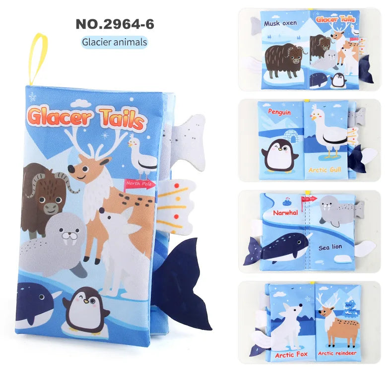 Baby Cloth Book Toys Cartoon Animals Tail  Educational Ringed Paper Cloth Book Toys Enlightenment Baby Toys 0-12 Months Gifts