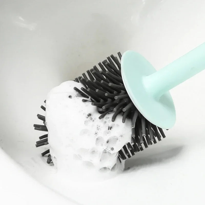 Silicone Toilet Brush Wc Quick Drying Bracket Gap Brush With Holder Flat Head Soft Bristles Cleaning Tools Bathroom Accessories
