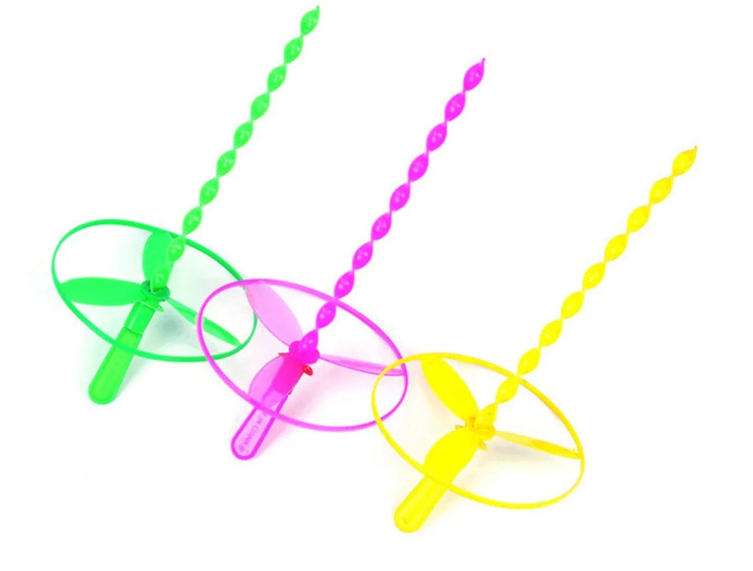 20set/bag Colorful Bamboo Dragonfly Plastic Hand Push Flying Toys Kids Birthday Party Favors Guests Treat School Goodie Filler