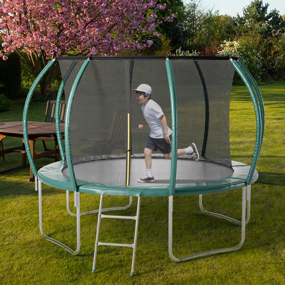 【Breeins】Outdoor Enclosure Trampoline with Ladder Exercise Workout Rebounder Sport Trampoline Handle Adults Jumping Training