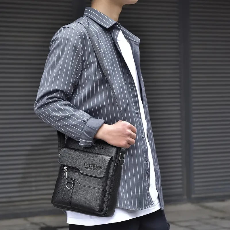 Multi-purpose men's shoulder bag for work, PU crossbody briefcase with handle, professional casual daypack