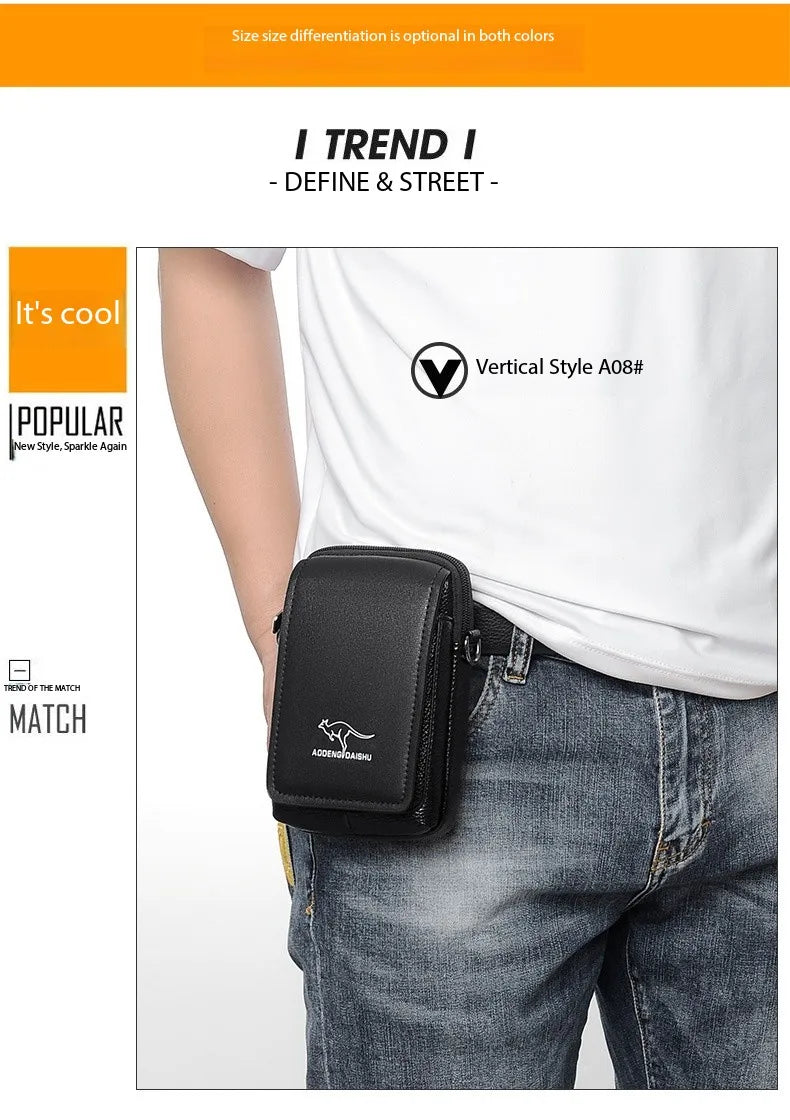 Leather Fashion Phone Pouch Belt Bag Shoulder Crossbody Waist Pack Vintage Outdoor Multi-function Mens Leisure Hanging Waist Bag
