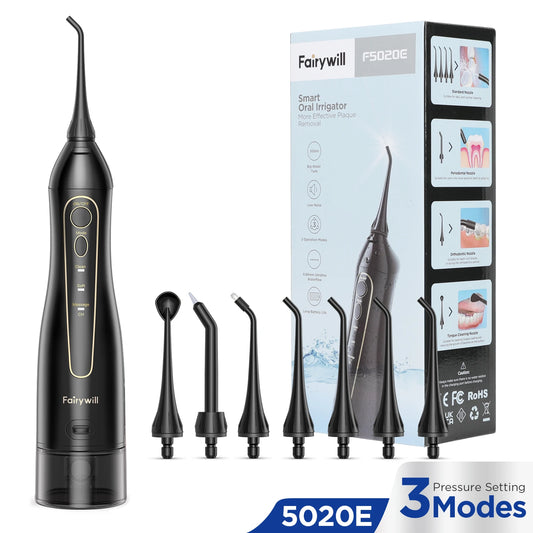 Fairywill Water Flossers Oral Irrigator Rechargeable Portable Dental 3 Modes Water Tank for Teeth 300ML Waterproof Teeth Cleaner