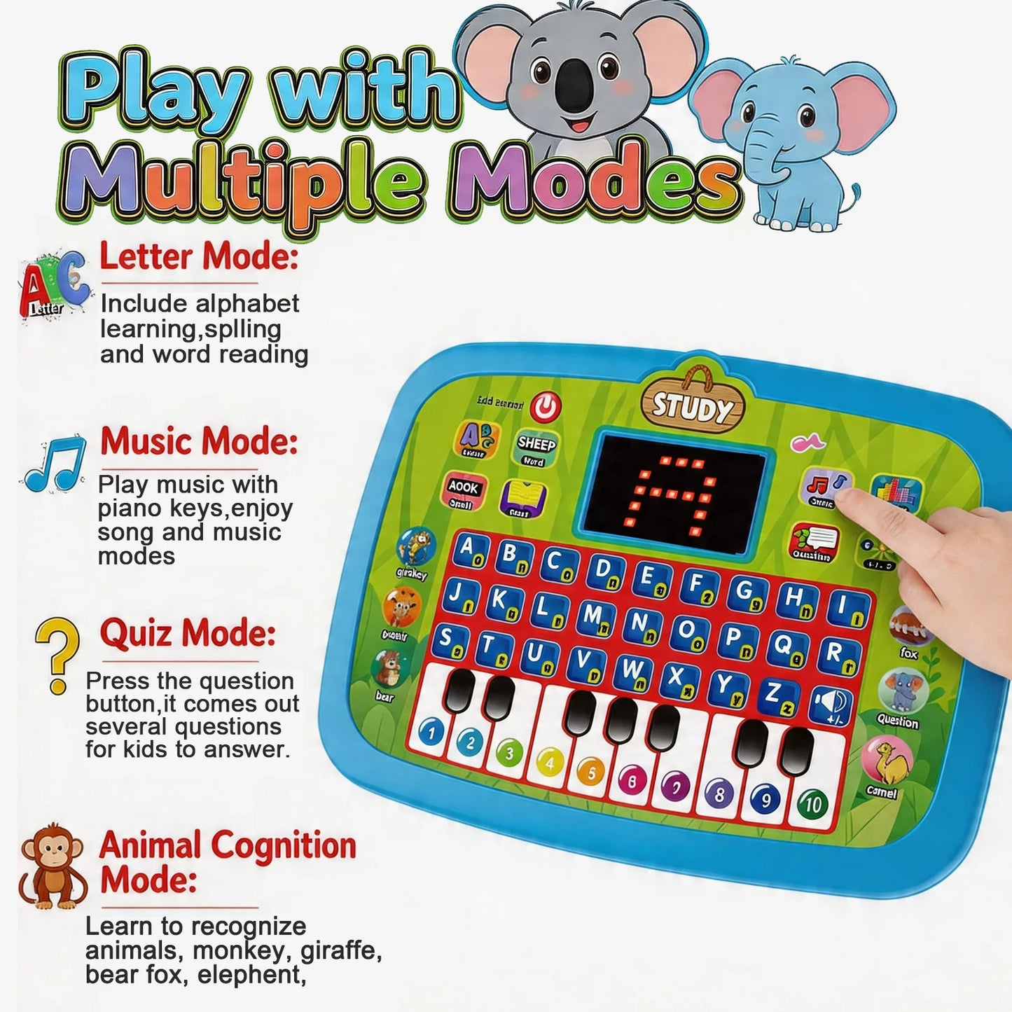 English/Spanish/Russian/Portuguese Interactive Learning Tablet for Kids 3-5, Educational Toys Learn Alphabet, Number, Music & Wo
