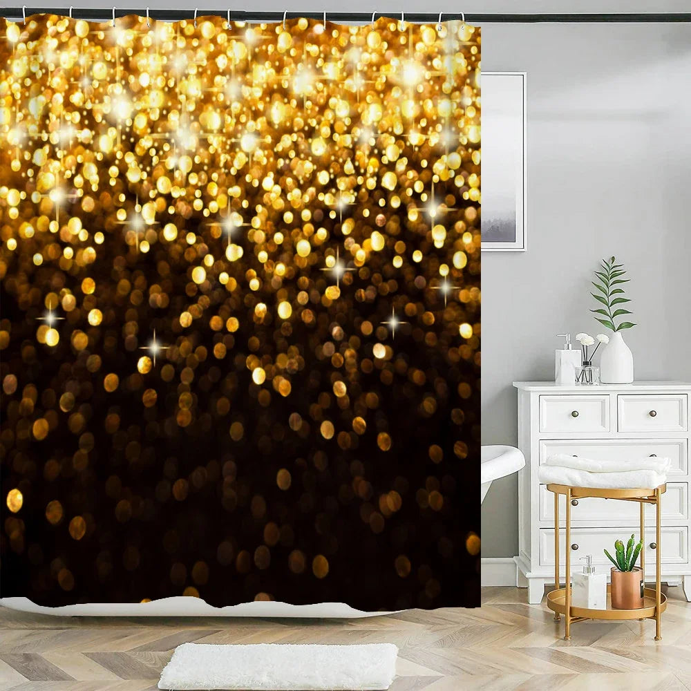 Colorful Rainbow Stripes Printed Shower Curtain Sparkling Diamond  Bathroom Curtain With Hook Waterproof Polyester Bath Screen