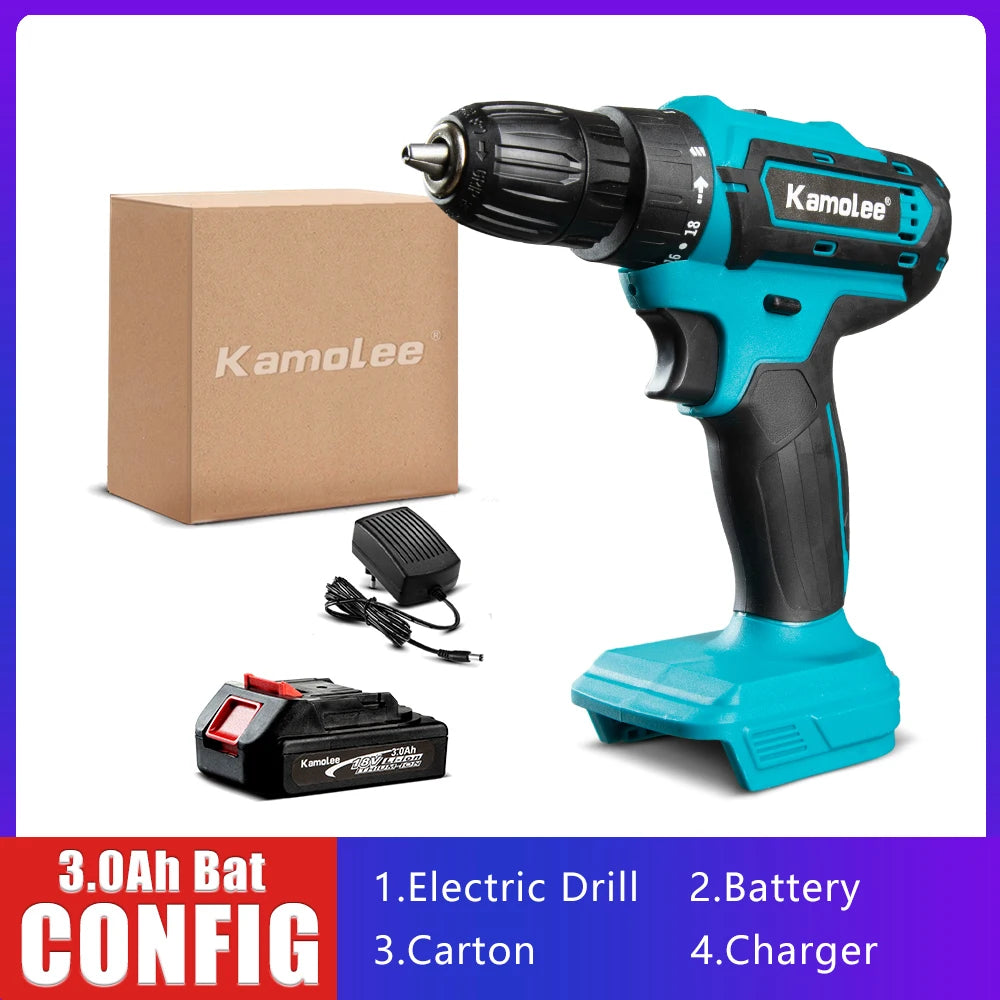 Kamolee 10mmElectric hand drill impact drill household small pistol drill multifunctional rechargeable electric screwdriver tool