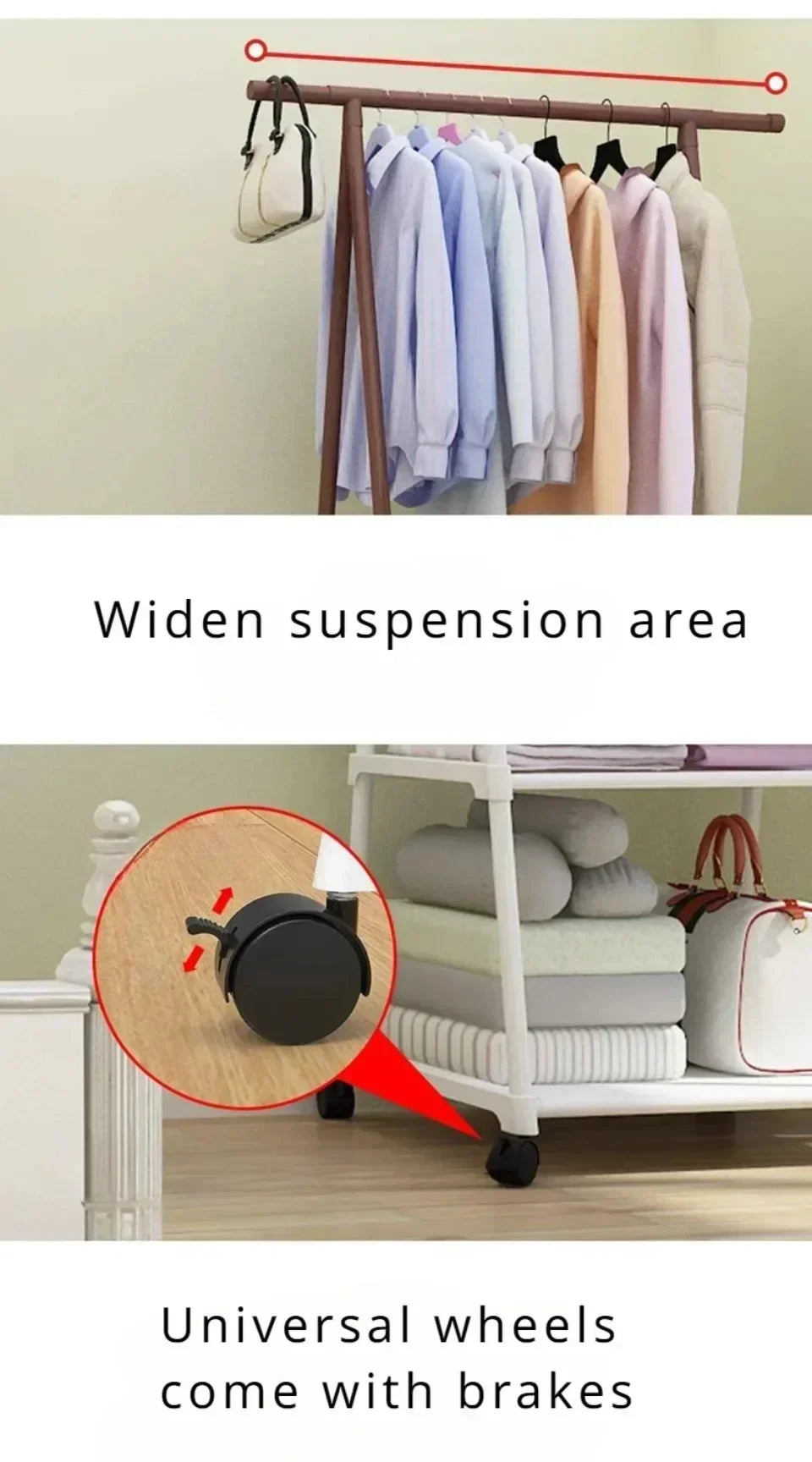 Multifunctional Storage Dormitory Clothes Drying Rack Floor Standing Clothes Rack Simple Clothes Mobile Hanging Clothes Rack