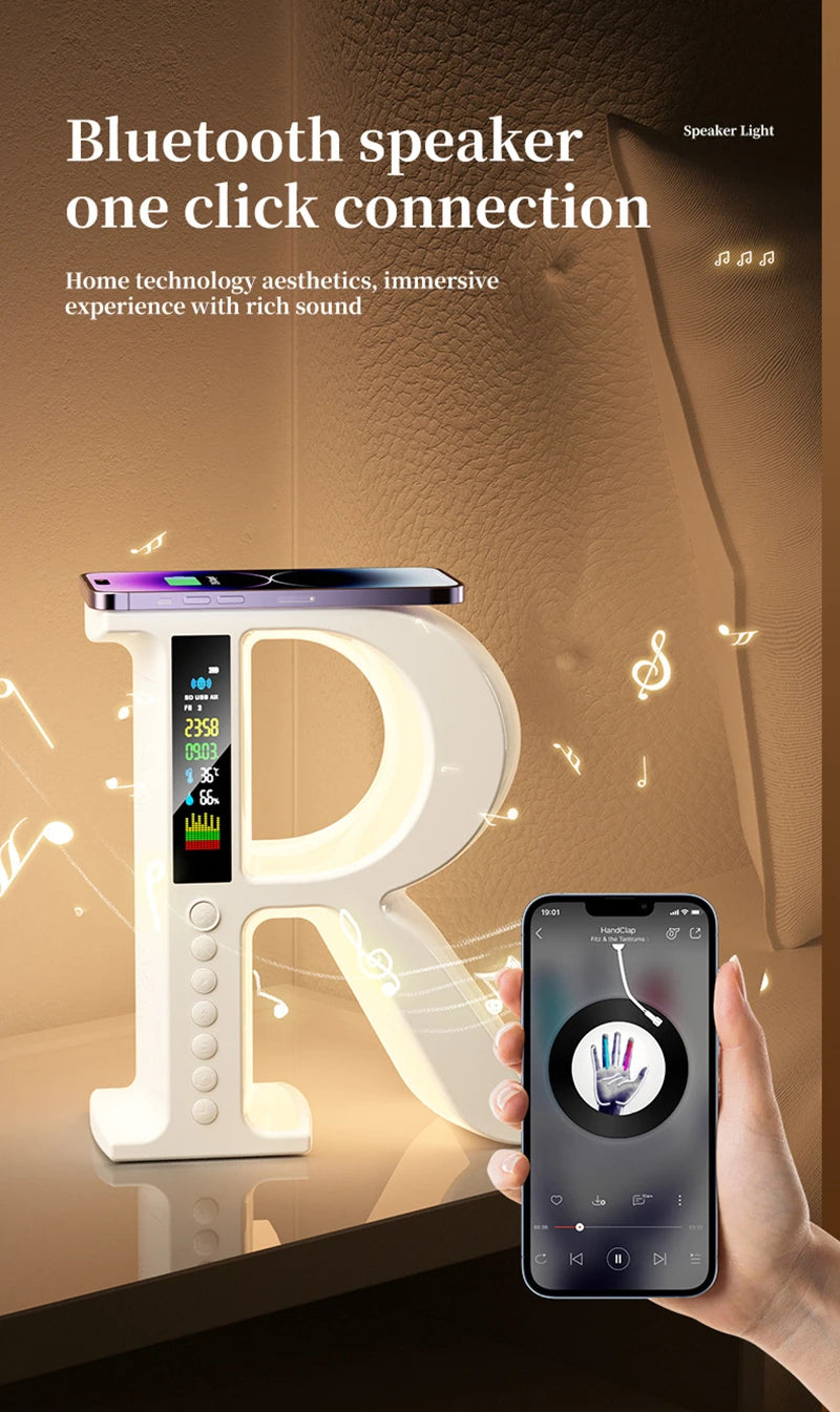 Lenovo Bluetooth Speaker Wireless Charger Multifunctional Color Atmosphere RGB Desk Clock Nightlight LED Digital Clock Plug Card