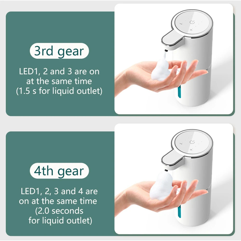 Automatic Touchless Foaming Soap Dispenser 380ml 4 Level Adjustable USB Rechargeable Electric Wall Mounted for Bathroom Kitchen