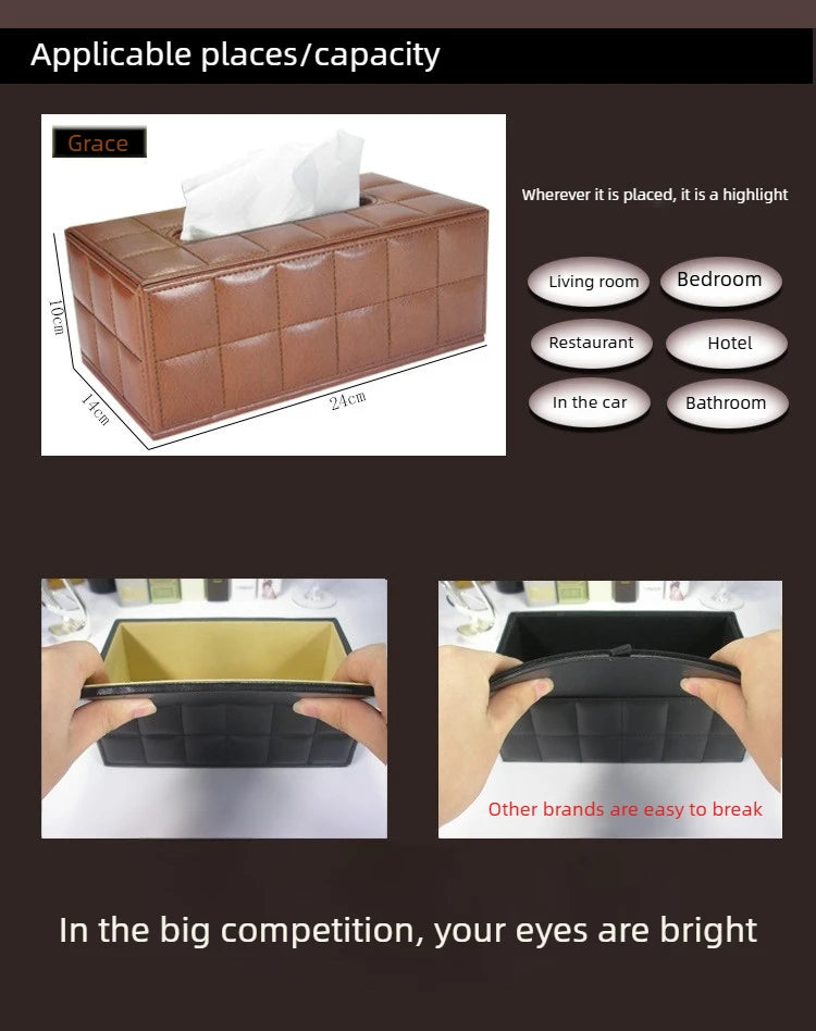 Elegant PU Leather Square Tissue Holder for Coffee Table, Decorative Napkin Paper Case for Home Hotel Restaurant Living Rooms