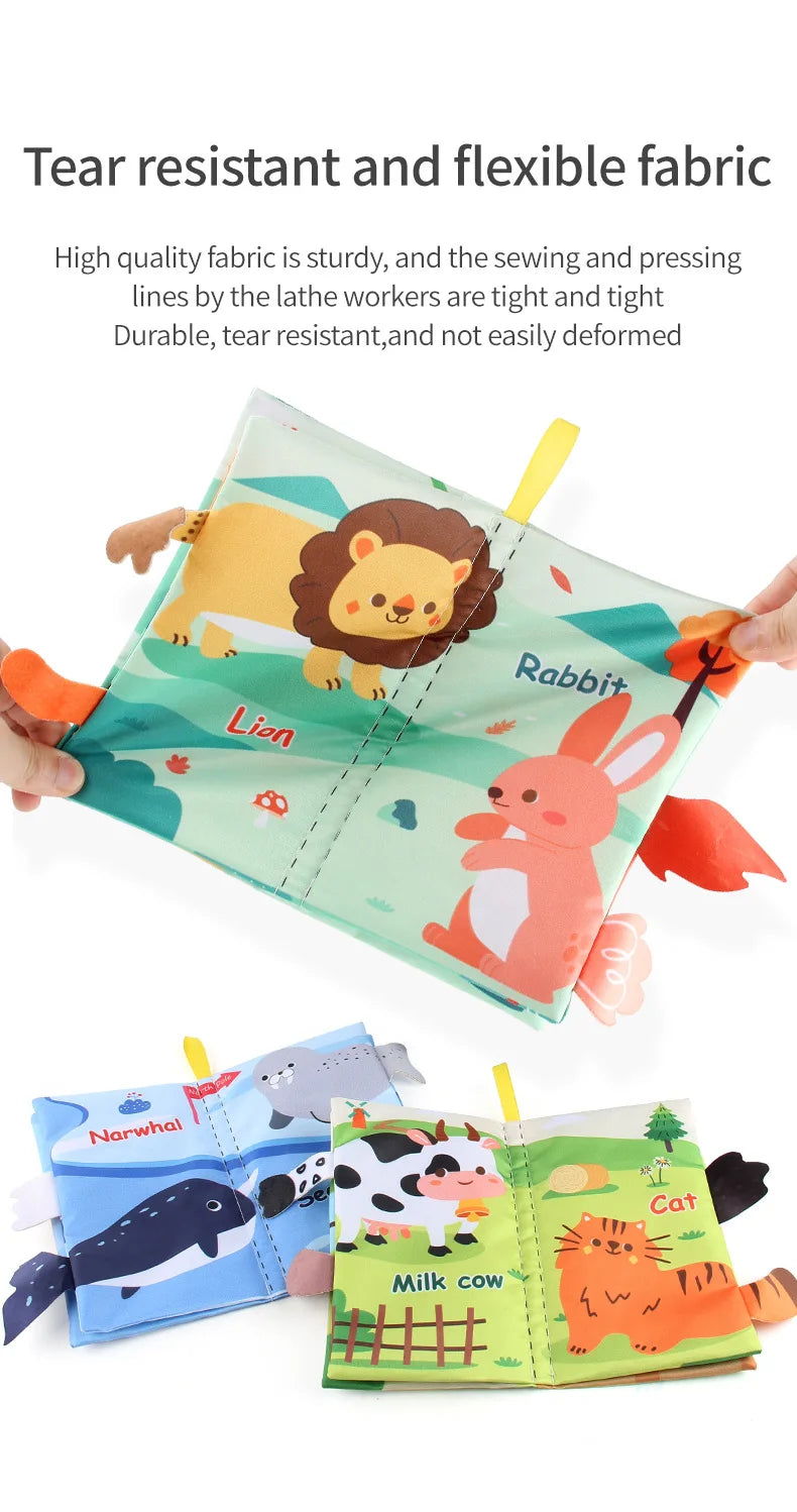 Baby Cloth Book Toys Cartoon Animals Tail  Educational Ringed Paper Cloth Book Toys Enlightenment Baby Toys 0-12 Months Gifts
