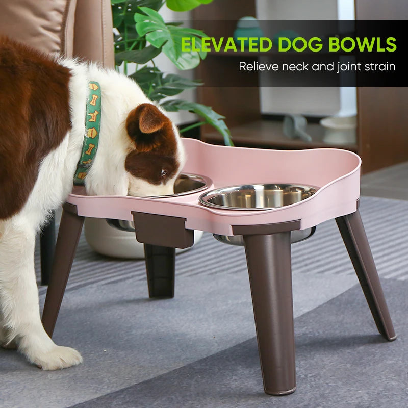 Elevated Dog Bowl Holder, Adjustable Non-Slip Waterproof Gradual Collection Stainless Steel Pet Feeder for Dogs and Cats