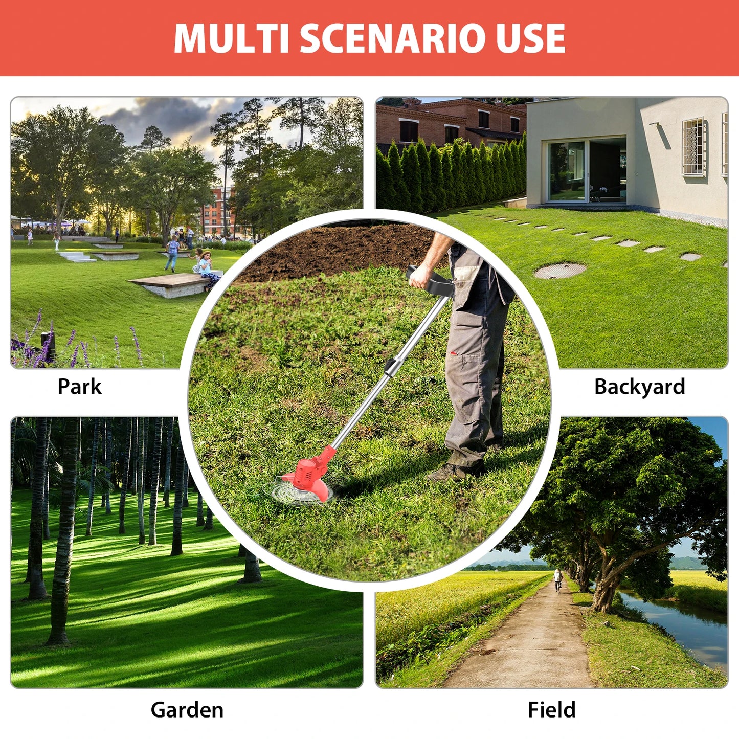 21V Cordless Weed Wacker 3 in 1 Rechargeable Weed Wacker Electric for Lawn Garden Yard,With Battery,Red
