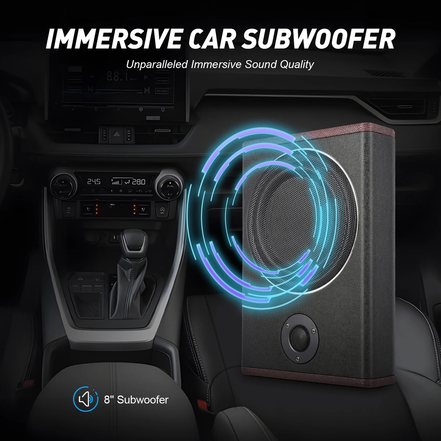 8 Inch 600W Underseat Car Audio Ultra Slim Compact Active Subwoofer System Loud Sound Audio Active Bass Box