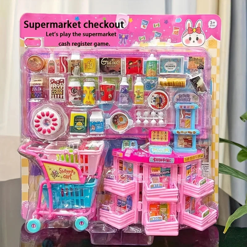 Mini Cashier Toy Cash Register Playset Pretend Play Set for Kids Vending Machine Pet Care House Water Dispenser Gift for Toddler