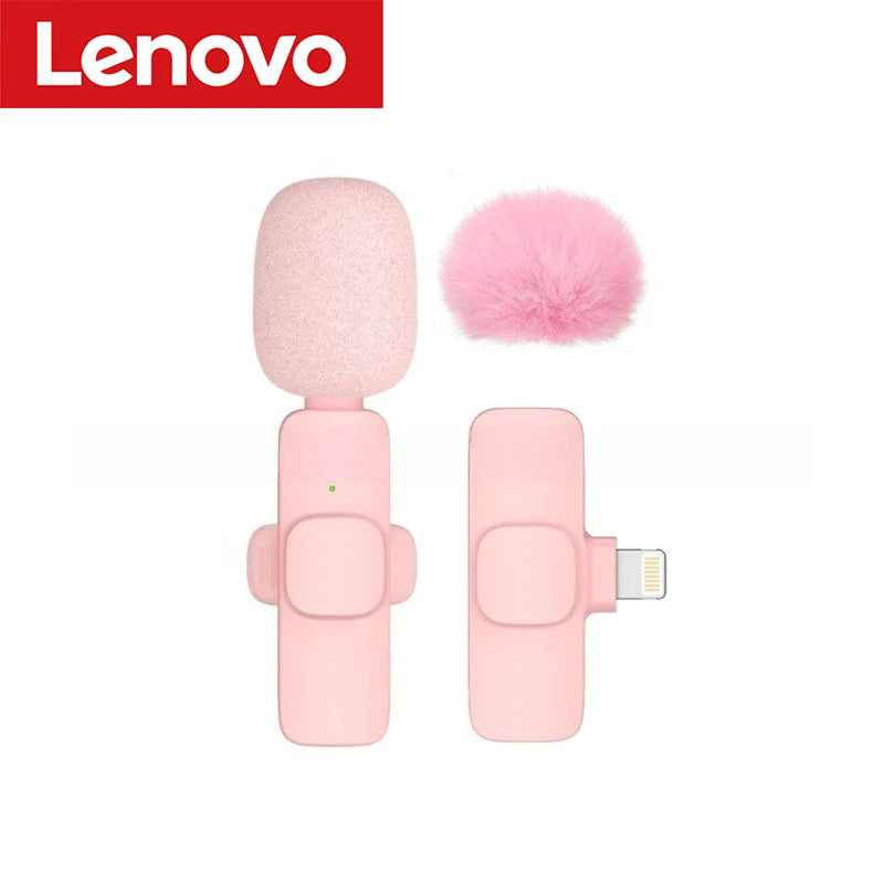Lenovo Pink Wireless Lavalier Microphone for iPhone Android PC Live Gaming Phone Portable Audio Video Recording Vlog Microphone