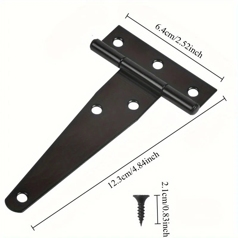 2 Sets Heavy-Duty Black T-Hinge - 4 Inch Metal Tee Hinges with Screws for Shed Doors, Barn Gates & More - Rustproof & Durable