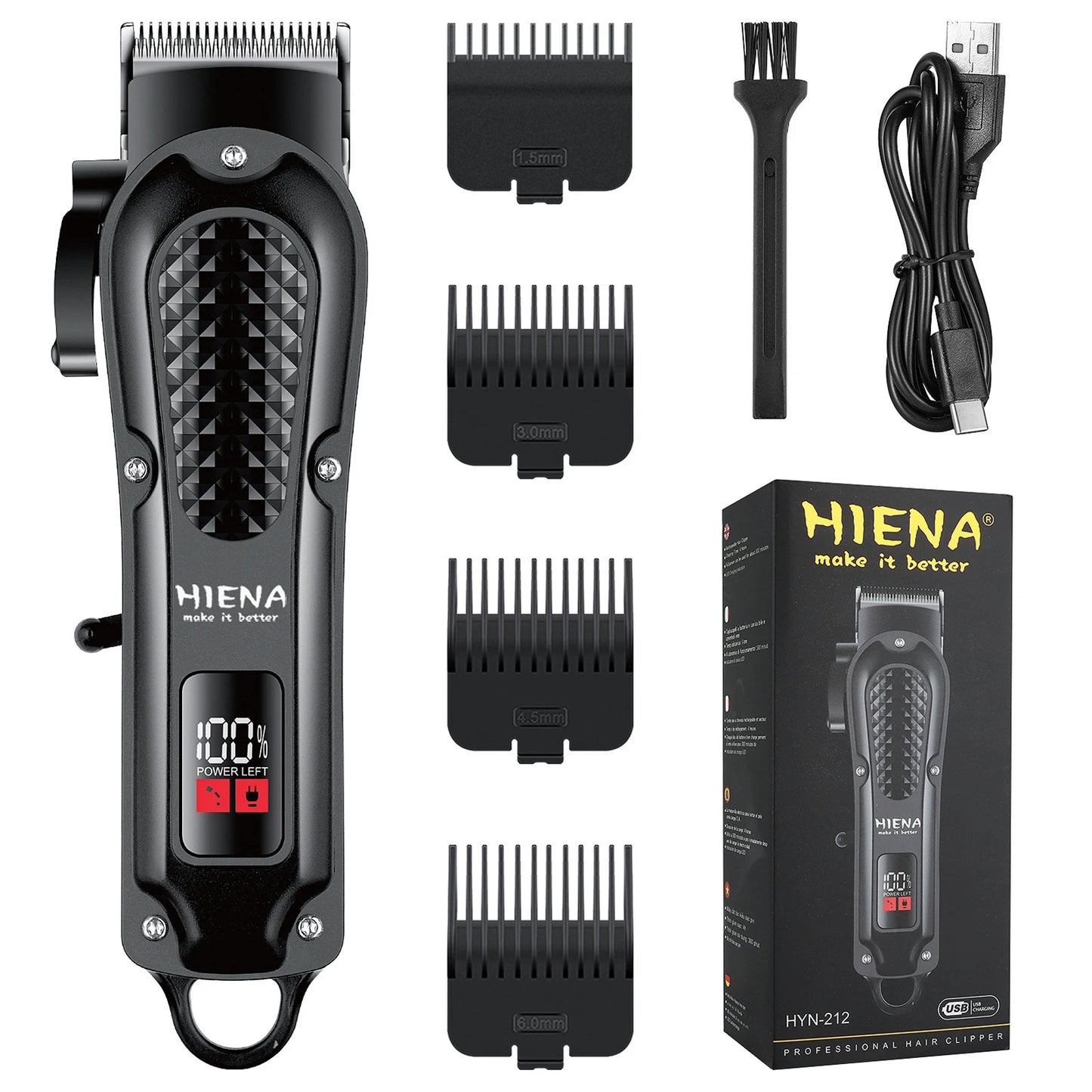 HIENA Professional Barber Clippers UBS 5V1A Rechargeable Low Noise Hair Trimmer for Men Daily Hair Styling Use