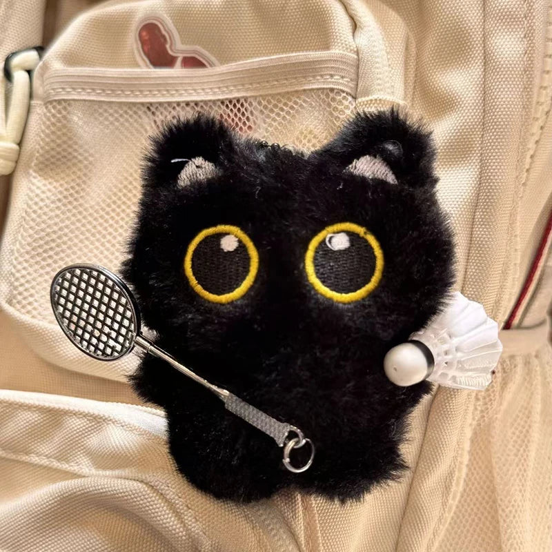 Cute Black Cat Plush Pendant Keychain Pilot Little Black Cat Hanging Backpack Keychain Creative Cat Plush Phone Keychain Gift